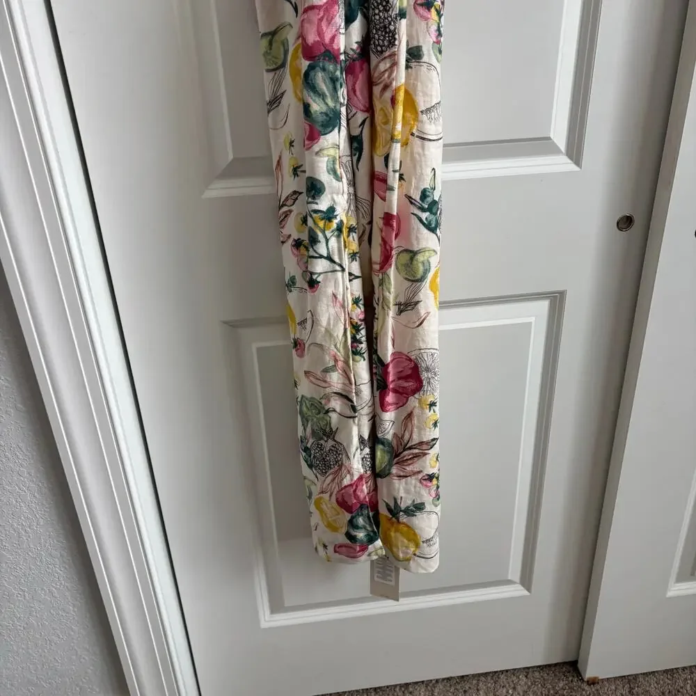 NWT Abercrombie & Fitch Premium Linen Cutout Midi Dress Vegetable Print Medium